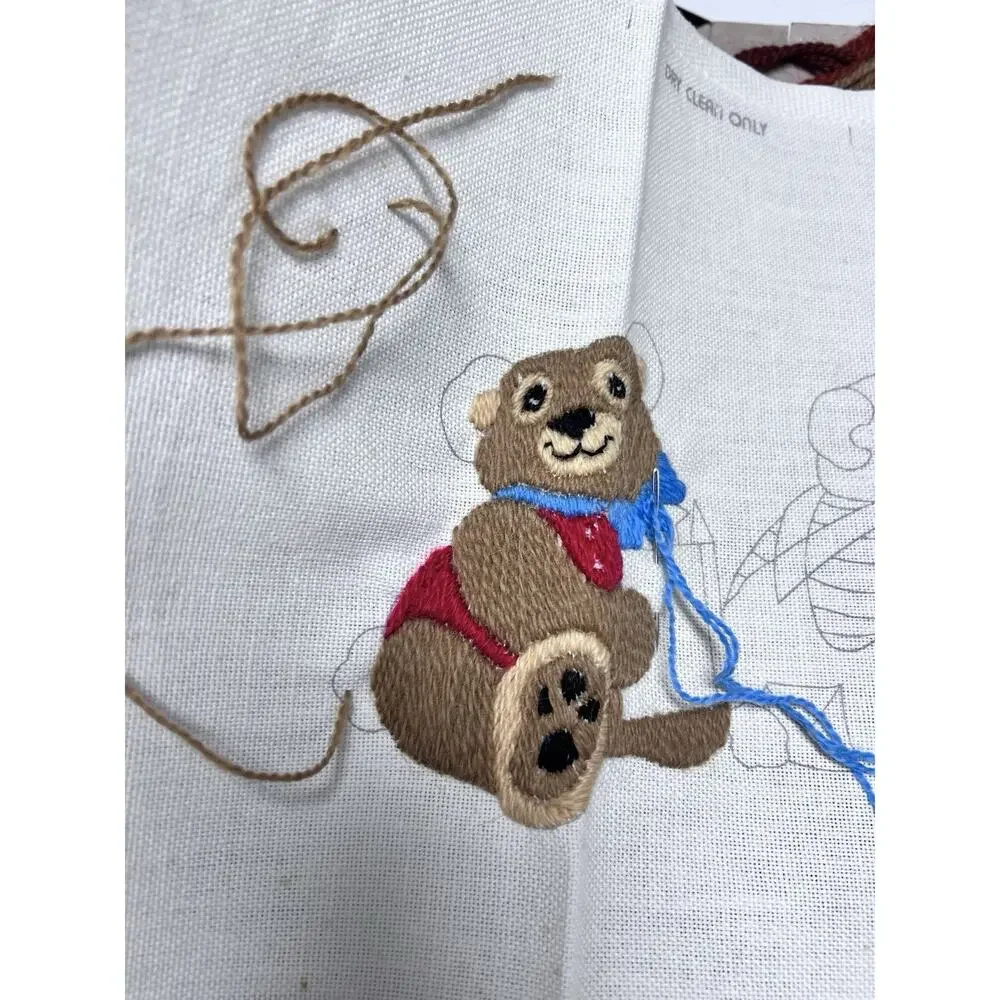 Vintage 1983 Dimensions Long Stitch Crewel Tumbling Teddy Bears‎ 1251 (started)